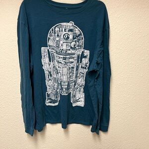 ❤️Fifth Sun R2D2 Star Wars TShirt Adult Blue Movie Film Robot Long Sleeve Retro